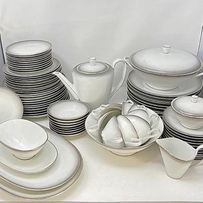  Elegant Vintage China Dinnerware Set - Elegance by Rosenthal Germany, Bettina, Gray Edge with Platinum Trim