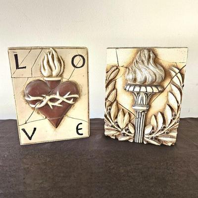  Collectible Decorative Plaques Lot - Sid Dickens LOVE Heart & Torch Designs
