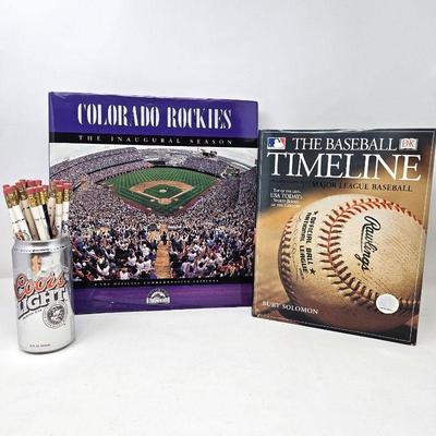 Coffee Table Book on the 1993 Colorado Rockies Plus DK "Baseball Timeline" Book, Plus Assorted Team Pencils