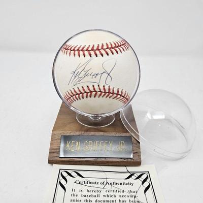 Lot #95 - Baseball Autographed by Ken Griffey Jr. w/ Score Board, Inc. COA - In Display Case