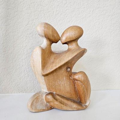 Lot #18 - Hand Carved Wood Sculpture 6.5" Tall Kissing Couple in an Embrace - Purchased in Africa