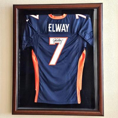 Lot #85 - Autographed & Framed John Elway Football Jersey - Denver Broncos