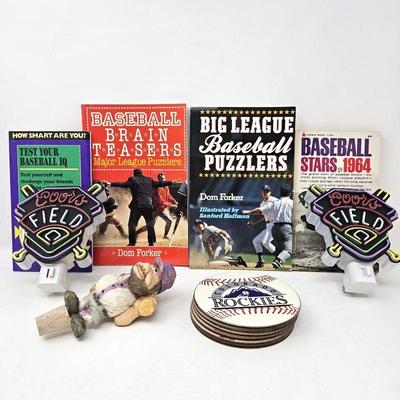 Set of Four Baseball Trivia Questions Books, Plus Two Coors Field Night Lights and Six Rockies Coasters