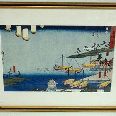 1090	JAPANESE WOOD  BLOCK PRINT APPROXIMATELY 14 IN X 19 IN OVERALL
