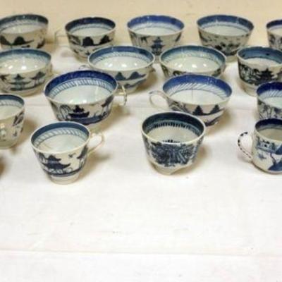 1143	CHINESE CANTON PORCELAIN LARGE GROUP OF ASSORTED CUPS, ALL WITH DAMAGE AND LOSS
