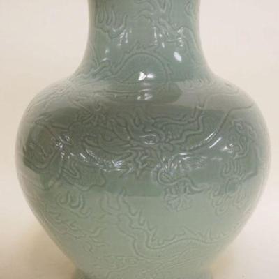 1151	LARGE CELADON VASE WITH DRAGONS, APPROXIMATELY 16 IN H
