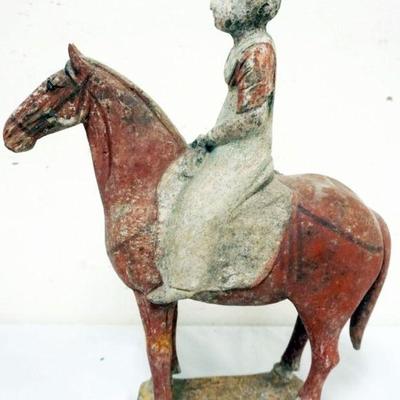 1167	CHINESE TERRACOTTA FIGURE RIDING HORSE, APPROXIMATELY 3 IN X 12 IN X 14 1/2 IN
