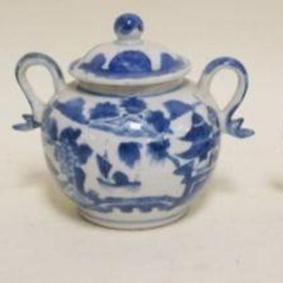 1140	CHINESE CANTON PORCELAIN GROUP OF 3 CREAMERS AND COVERED SUGAR, LARGEST APPROXIMATELY 
