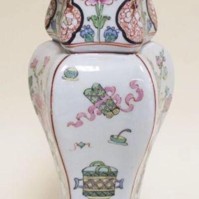 1017	ROSE FAMILLE COVERED VASE, APPROXIMATELY 12 IN HIGH
