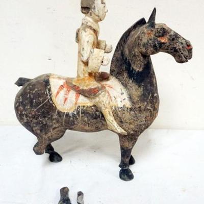 1196	CHINESE POTTERY FIGURE OF MAN RIDING HORSE, APPROXIMATELY 4 IN X 15 IN X 15 IN, WITH DAMAGE
