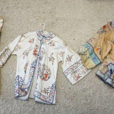 1279	3 ASIAN SILK EMBROIDERED ROBES, SOME STAINS
