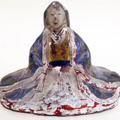 1229	CHINESE POLYCHROME DECORATED POTTERY STATUE OF A SEATED WOMAN, APPROXIMATELY 5 IN H
