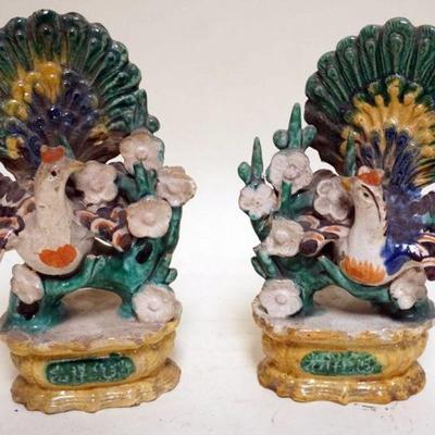 1224	PAIR GLAZED TERRACOTTA PEACOCK FIGURES, EACH APPROXIMATELY 9 IN H
