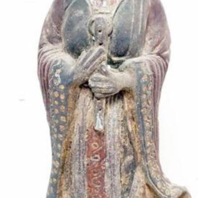 1181	CHINESE TERRACOTTA POLYCHROME DECORATED FIGURE OF A WOMAN, APPROXIMATELY 18 IN H
