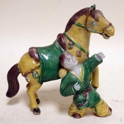 1225	CHINESE TERRACOTTA FIGURE OF HORSE AND MAN, APPROXIMATELY 8 IN X 3 IN X 8 IN
