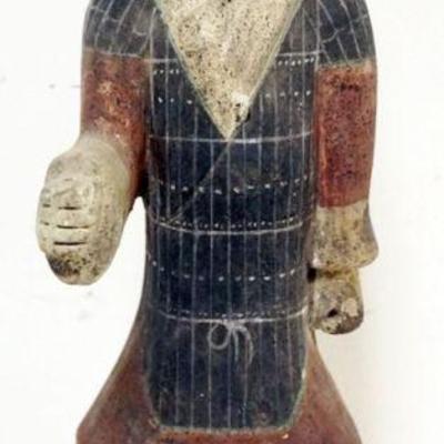 1168	CHINESE TERRACOTTA POLYCHROME DECORATED FIGURE OF A MAN, APPROXIMATELY 14 1/2 IN H
