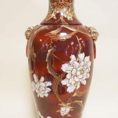 1005	LARGE SATSUMA VASE W/EMBOSSED LION HEAD SIDES, APPROXIMATELY 25 IN HIGH

