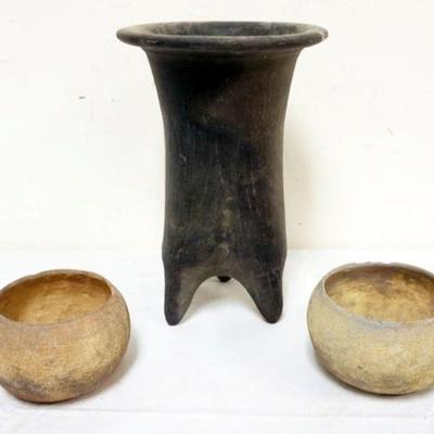 1194	CHINESE TERRACOTTA 3 PIECE GROUP INCLUDING 10 IN VASE AND 2 BOWLS, APPROXIMATELY 6 IN X 20 IN X 23 IN H
