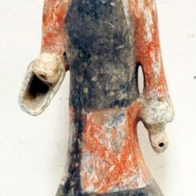 1170	CHINESE TERRACOTTA POLYCHROME DECORATED FIGURE OF A MAN, APPROXIMATELY 18 IN H
