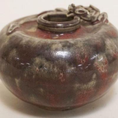 1058	ASIAN POTTERY INK POT W/DRAGON ON TOP, APPROXIMATELY 2 1/2 IN HIGH
