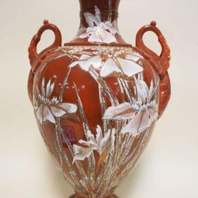 1006	LARGE SATSUMA DOUBLE HANDLED VASE W/SCROLLED TOP, APPROXIMATELY 23 IN HIGH
