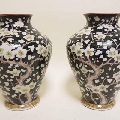 1009	PAIR OF ASIAN PORCELAIN VASES, FLORAL DECORATED W/CHARACTER MARKS ON BASE, REPAIR ON TOP, APPROXIMATELY 10 IN HIGH
