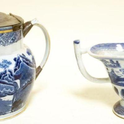 1136	CHINESE CANTON  METAL COVERED PITCHER AND CREAMER, LARGEST APPROXIMATELY 7 IN H
