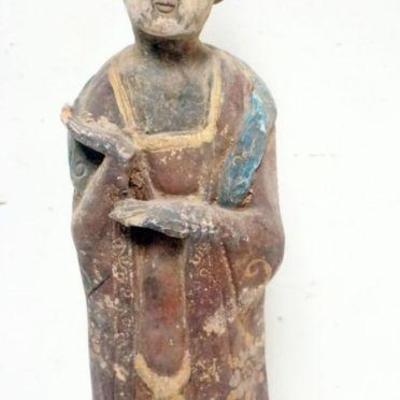 1180	CHINESE TERRACOTTA POLYCHROME DECORATED FIGURE OF A WOMAN, APPROXIMATELY 17 IN H

