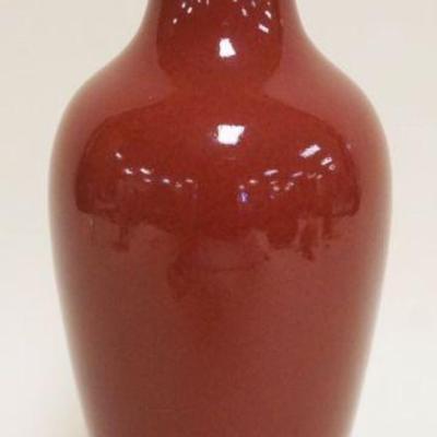 1074	CHINESE OXBLOOD PORCELAIN VASE W/CHARACTER MARKS ON BASE, APPROXIMATELY 10 1/2 IN HIGH
