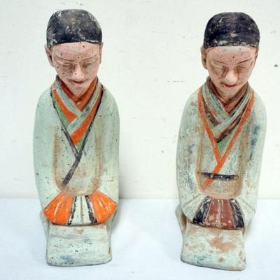 1178	CHINESE TERRACOTTA PLOYCHROME DECORATED FIGURES  PAIR KNEELING WOMEN, EACH APPROXIMATELY 13 IN H

