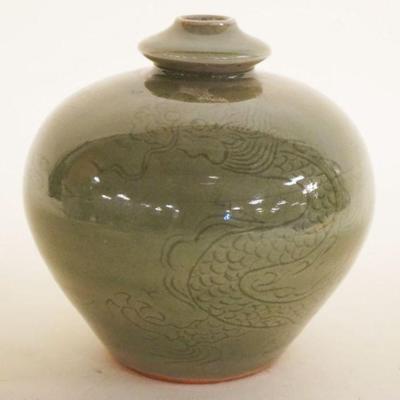 1040	ASIAN CELADON VASE W/IMAGE OF DRAGON, APPROXIMATELY 5 1/2 IN HIGH

