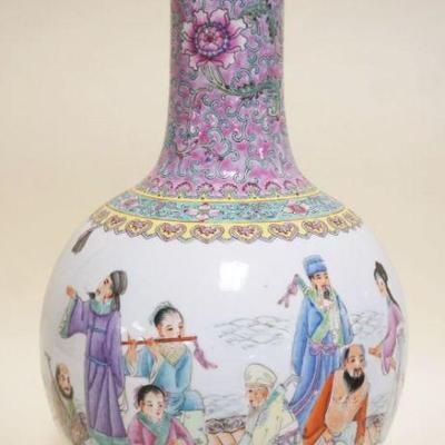 1051	ASIAN PORCELAIN VASE W/IMAGES OF PEOPLE & CHARACTER MARKS ON BACK & BASE, APPROXIMATELY 17 IN
