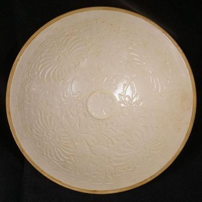 1010	ASIAN THIN POTTERY BOWL W/RAISED FLORAL DECORATIONS, APPROXIMATELY 9 IN X 2 1/2 IN HIGH
