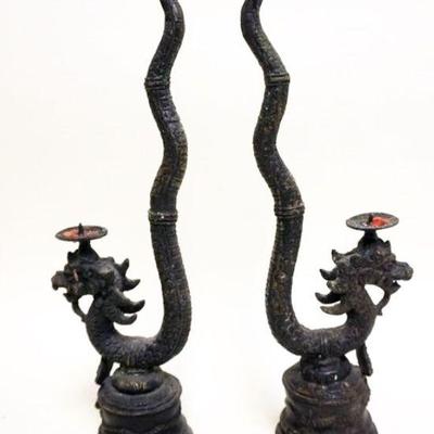 1223	BRONZE DRAGON DOUBLE PRICKET STICKS, EACH APPROXIMATELY 15 IN H

