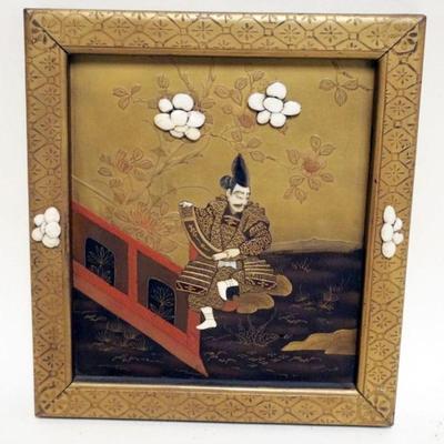 1115	FRAMED ASIAN PANEL WITH RELIEF FIGURE OF MAN, APPROXIMATELY

