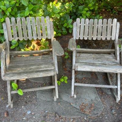 Pair Of Weathered Wood Garden Armchairs	