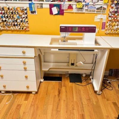 Embroidery Machine Cabinet w/ Leaf & Drawers	