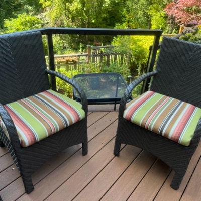 Ebel Patio Set: Wicker Chairs (2) & Metal Accent Table - Set#3