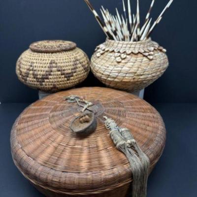 Vintage Basket Collection & Unique Porcupine Quills	