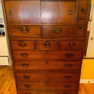 Antique Japanese 3-Part Kimono Tansu Style Clothing Chest