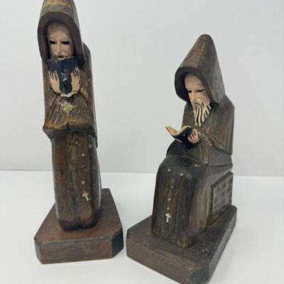 Vintage Hand-Carved Praying Monks or Friars