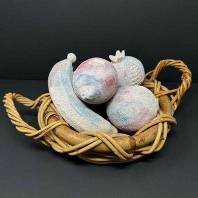 Decorative Hand-Painted Chalkware Fruit Basket	