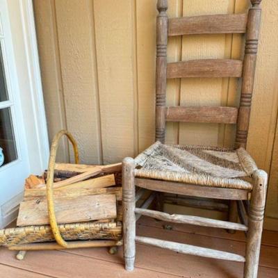 Shaker Chair w/ Woven Seat &Turned Legs + Firewood Basket