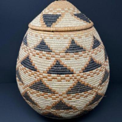 Large Handcrafted Lidded Basket - Zulu-Inspired Tribal Design