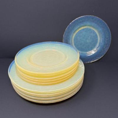 Vintage Effetre Murano Opalescent Italian Art Glass Plate Set