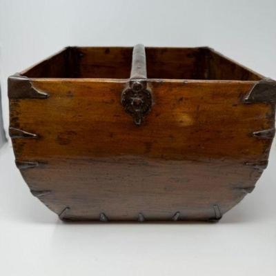 Rustic Antique Chinese Wooden Rice Bucket	
