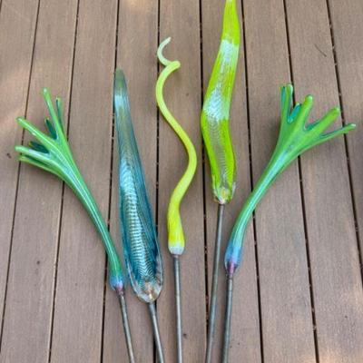 Large Colorful Glass Sprout Garden Stakes (Set Of 5)	