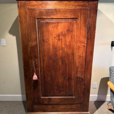 Antique Single Door Armoire w/ Triangular Pediment & Turned Legs	