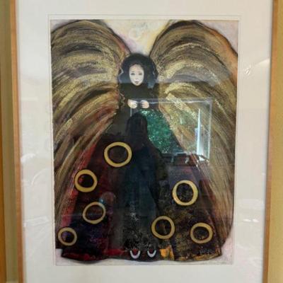 Signed Abstract Portrait of a Winged Woman (1994) by Layne Kleinart	