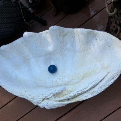 Giant Clam Shell Yard Art w/ Pearl Ball	